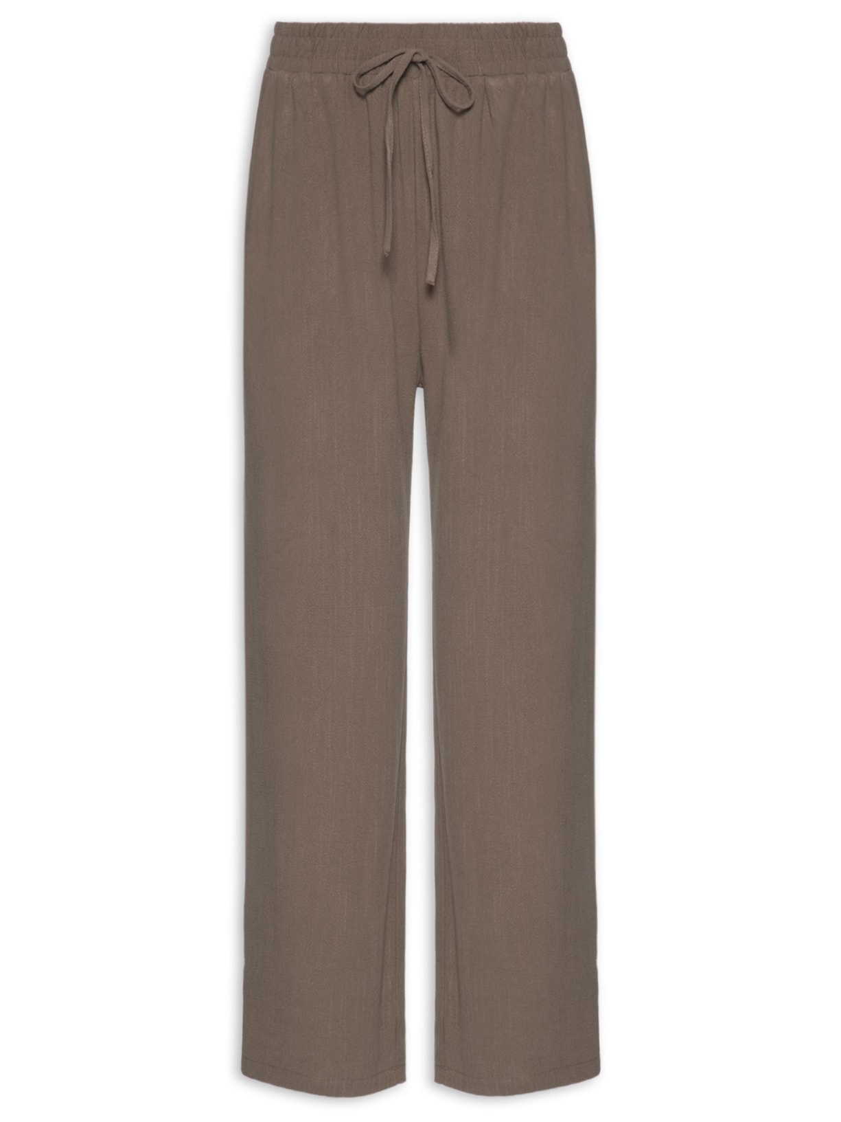 Calça Feminina Pantalona Linho Com Cordão Marrom Basiq