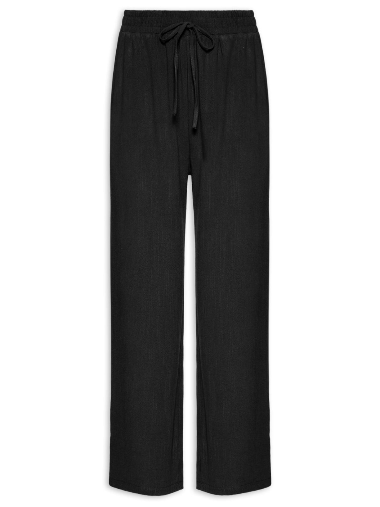 Calça Feminina Pantalona Linho Com Cordão Preto Basiq