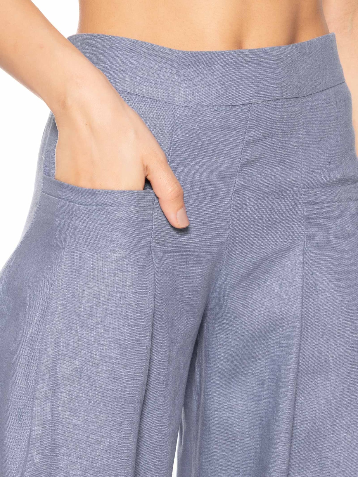 Calça Feminina Pantalona Linho Pregas Roxo Maria Filó