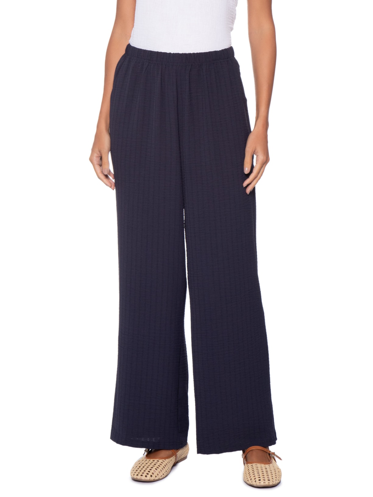 Calça Feminina Pantalona Listras Azul Basiq