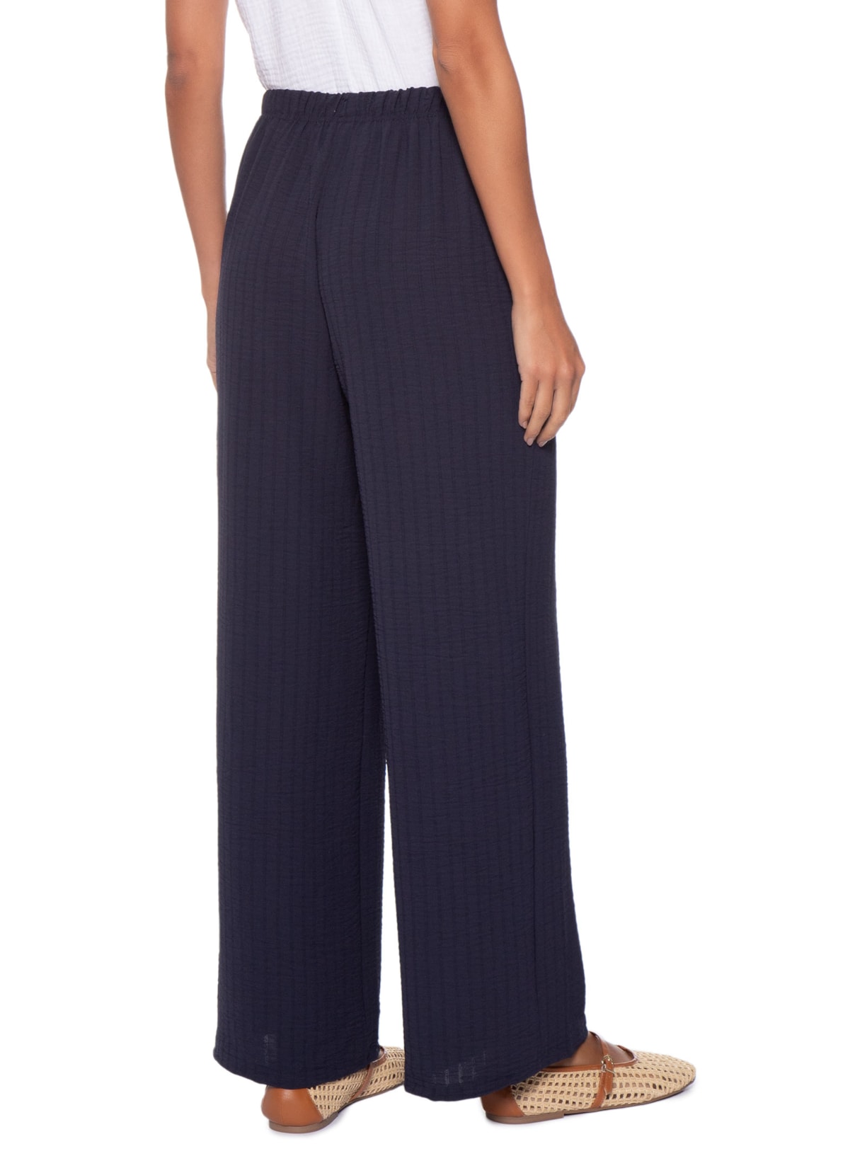 Calça Feminina Pantalona Listras Azul Basiq