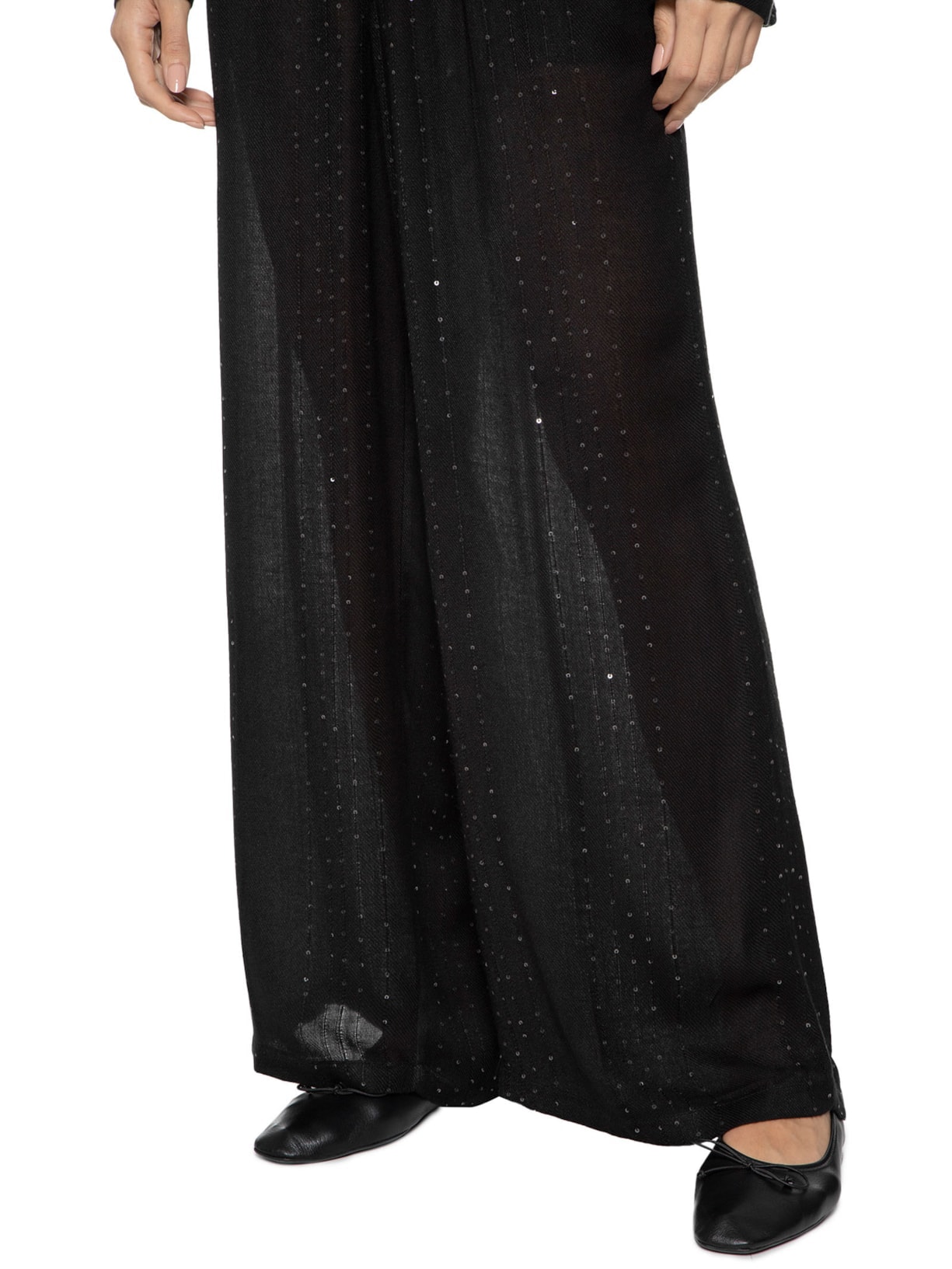 Calça Feminina Pantalona Listras Paetê Preto Animale Jeans