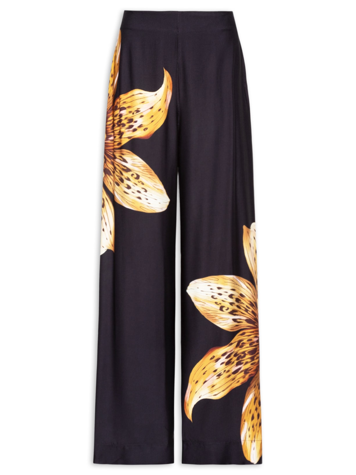 Calça Feminina Pantalona Orquídea Onça - Preto