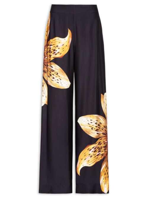 Calça Feminina Pantalona Orquídea Onça - Preto