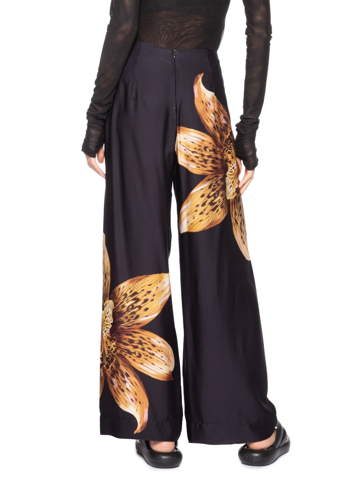 Calça Feminina Pantalona Orquídea Onça Preto Farm