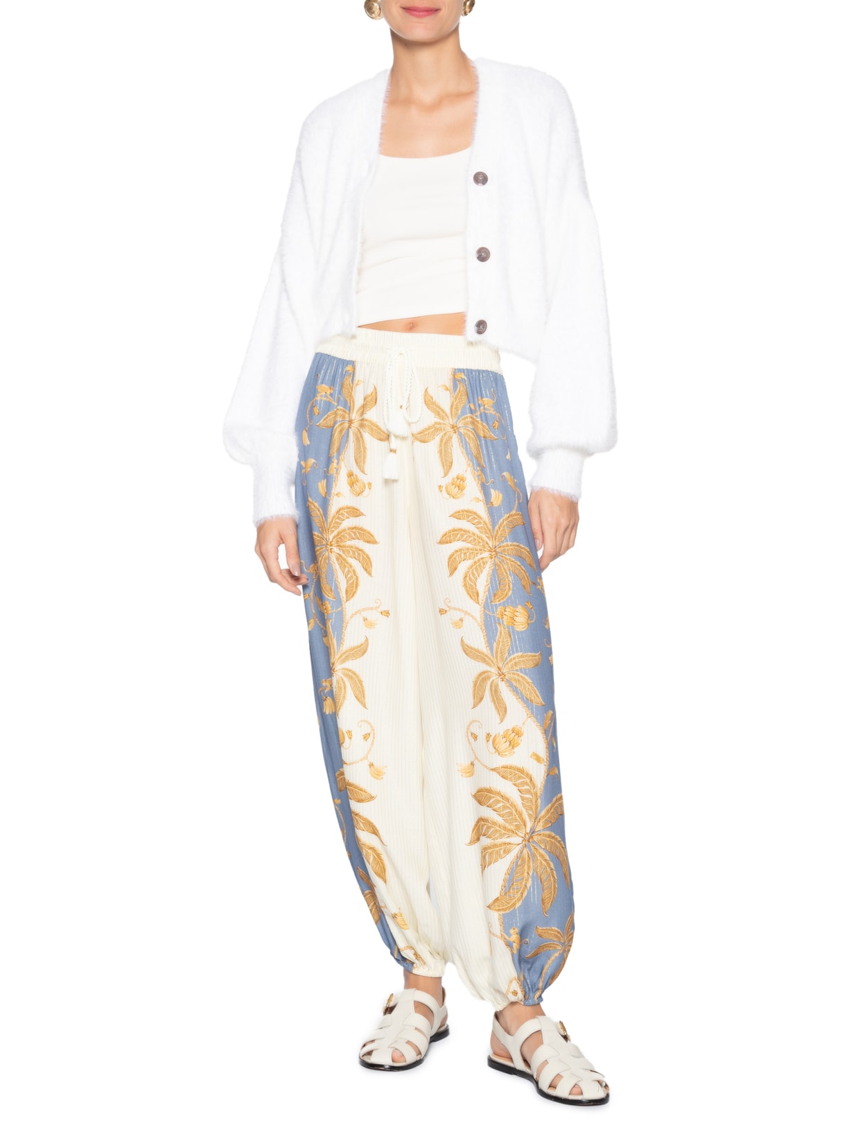 Calça Feminina Pantalona Ourinho Tropical Branco Farm