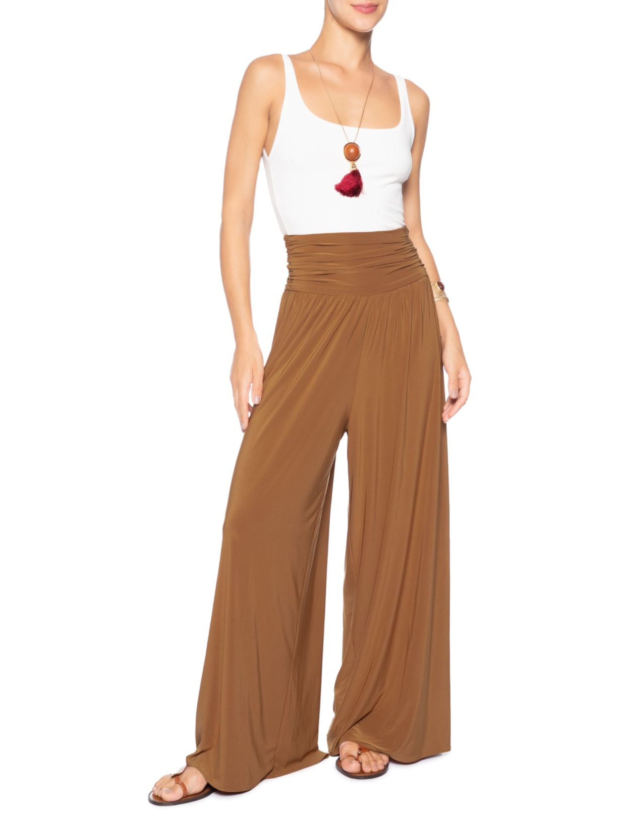 Calça Feminina Pantalona Pala Jersey Marrom Animale