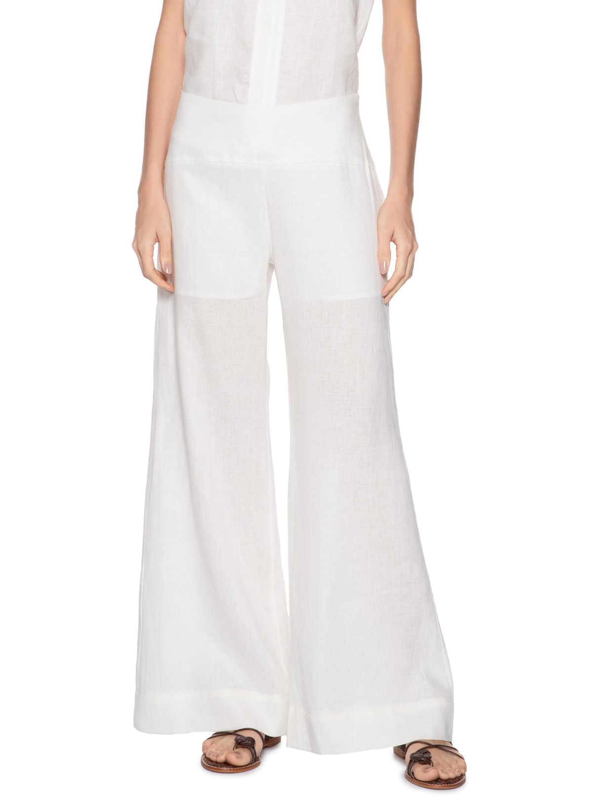 Calça Feminina Pantalona Pala Linho Branco Maria Filó