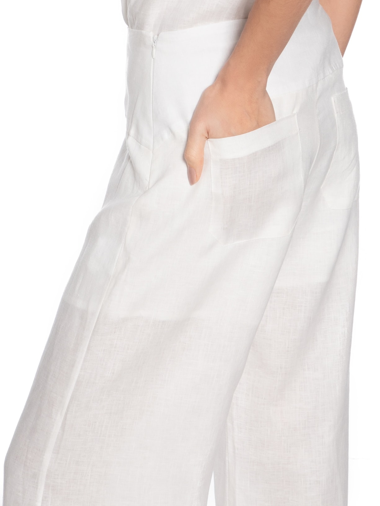 Calça Feminina Pantalona Pala Linho Branco Maria Filó