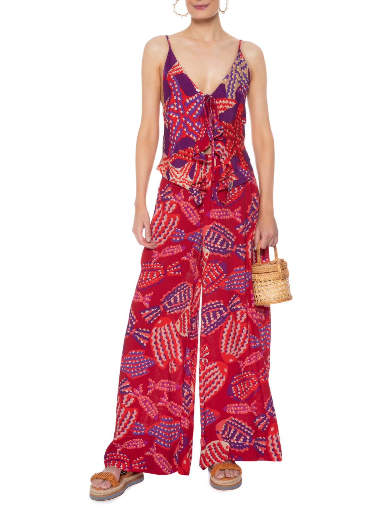 Calça Feminina Pantalona Peixin Vermelho Farm