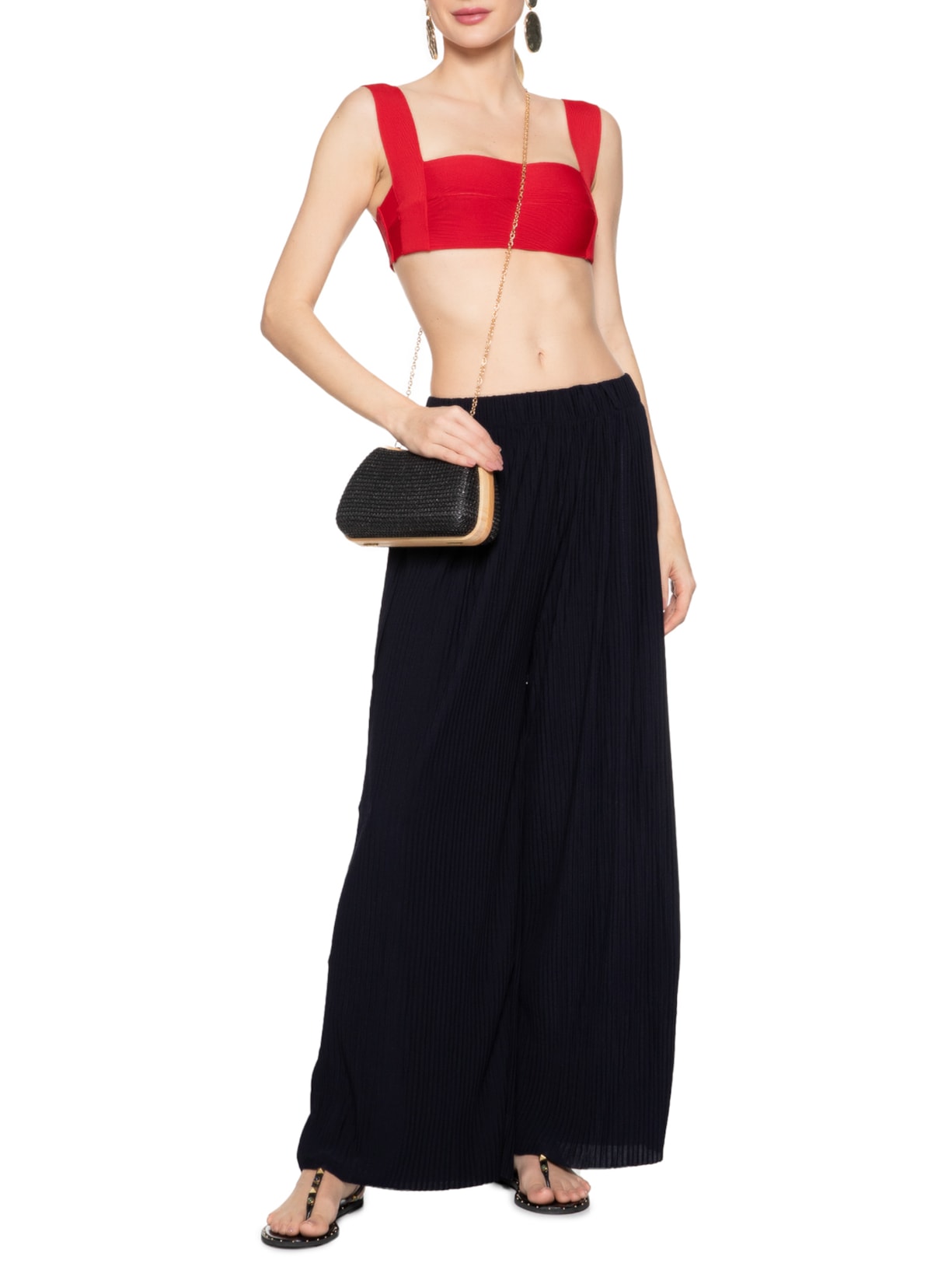 Calça Feminina Pantalona Plissada Azul Market 33