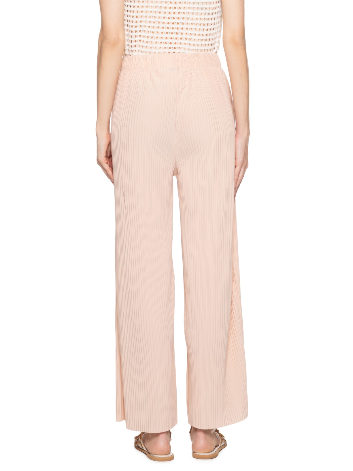 Calça Feminina Pantalona Plissada Bege Market 33