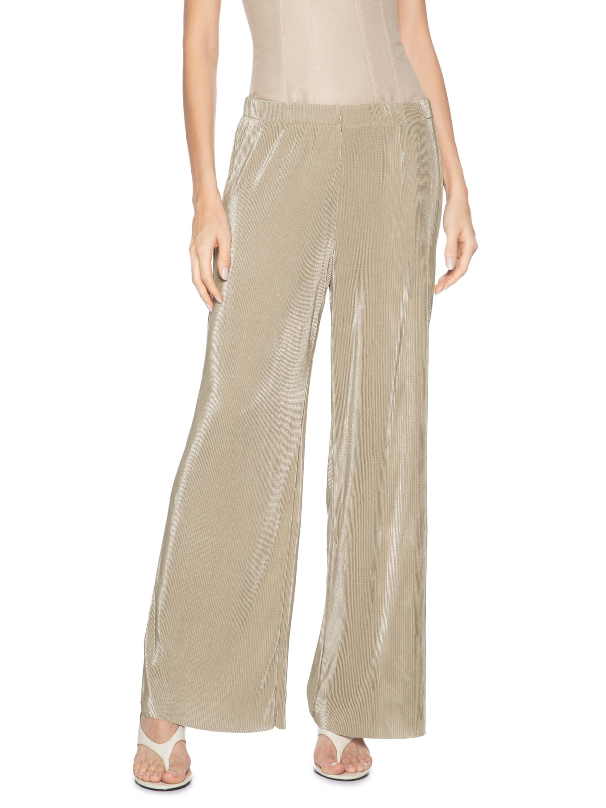 Calça Feminina Pantalona Plissada Bege Market 33