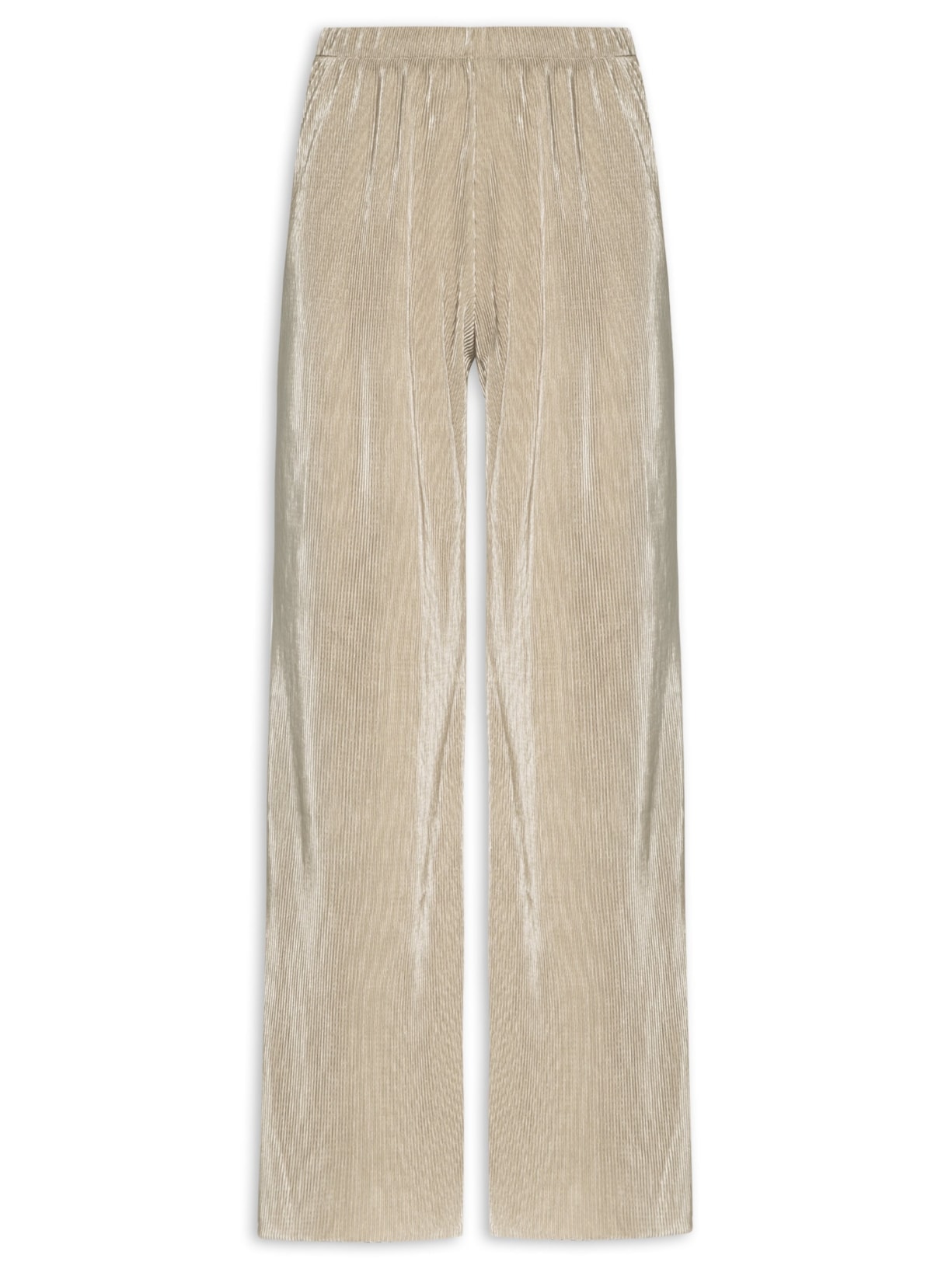 Calça Feminina Pantalona Plissada Bege Market 33