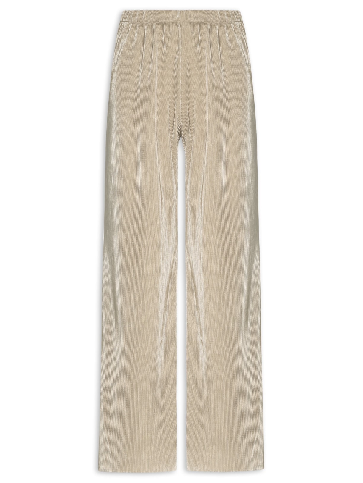 Calça Feminina Pantalona Plissada Bege Market 33