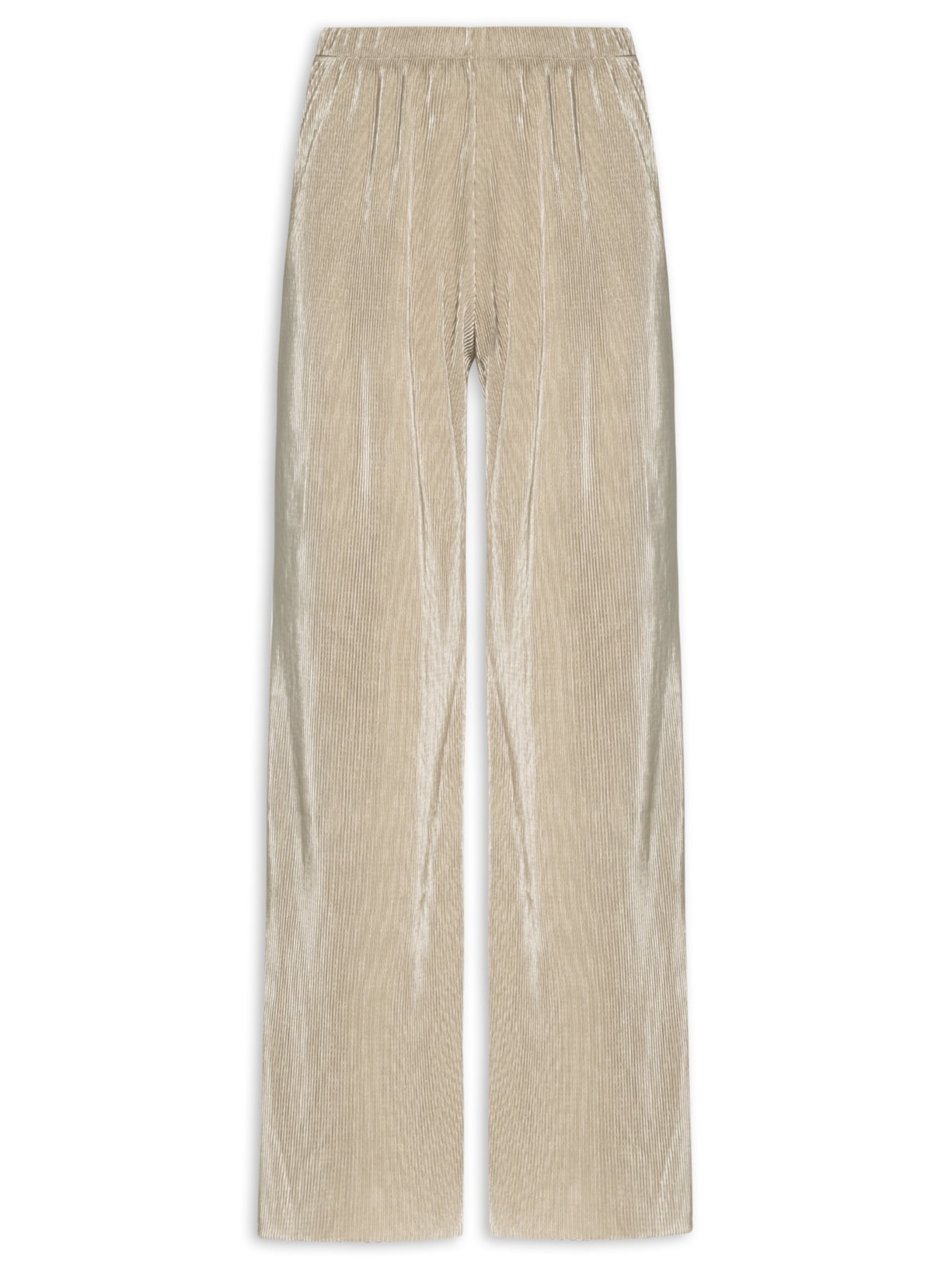 Calça Feminina Pantalona Plissada Bege Market 33