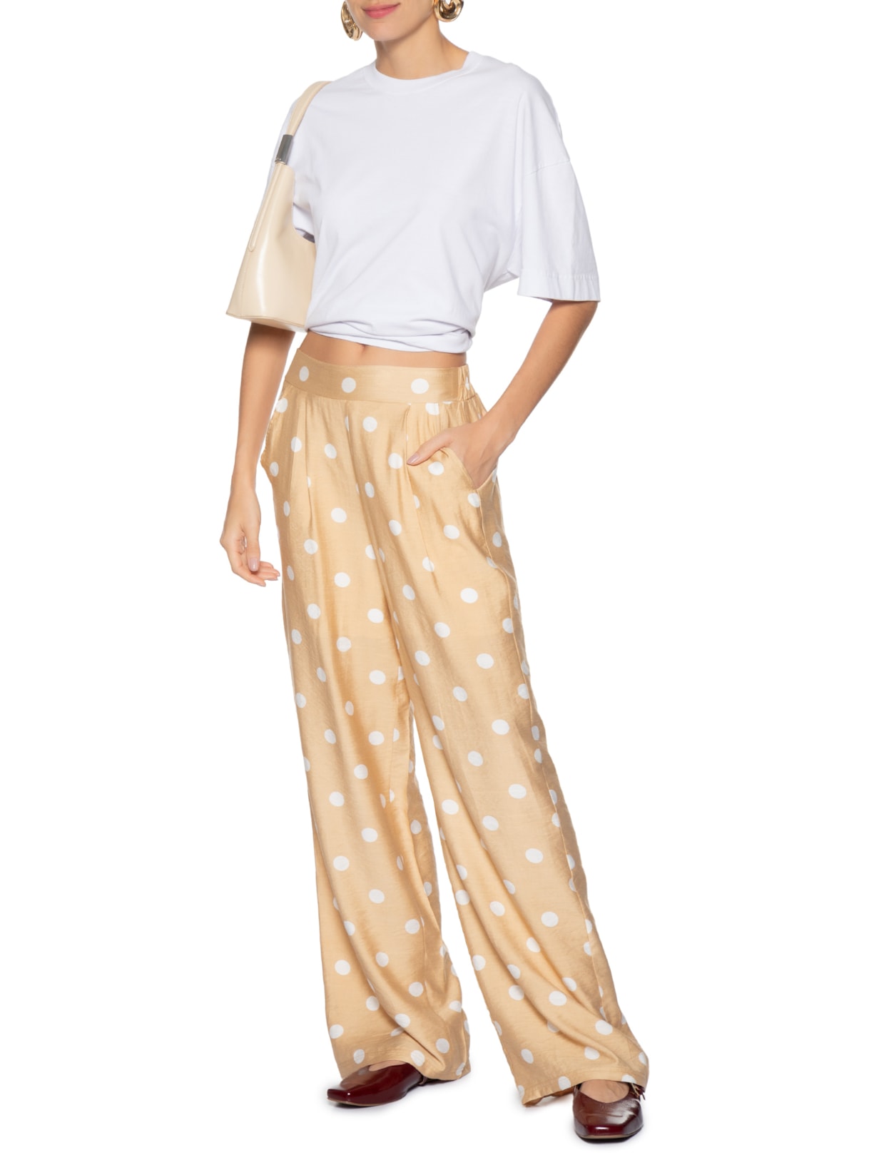 Calça Feminina Pantalona Poá Bege Market 33