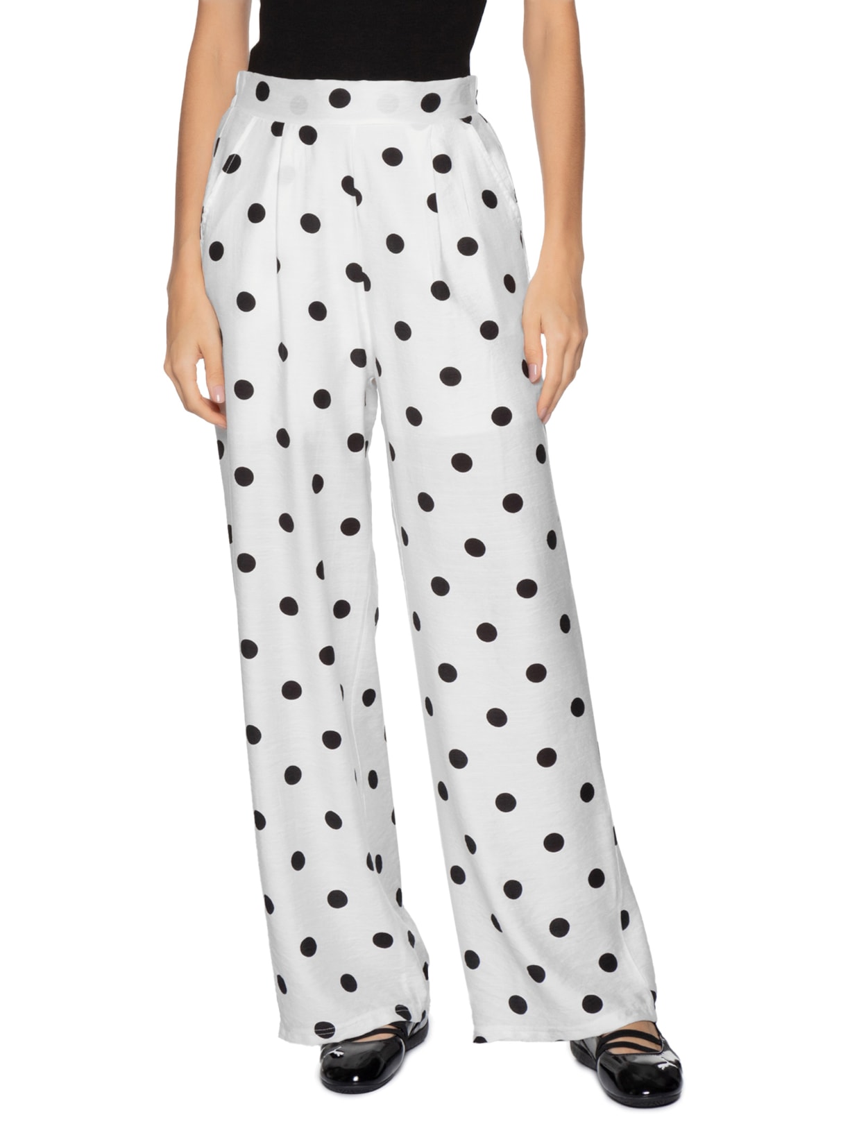 Calça Feminina Pantalona Poá Branco Market 33