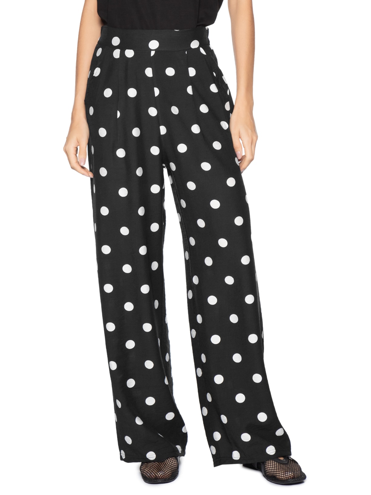 Calça Feminina Pantalona Poá Preto Market 33