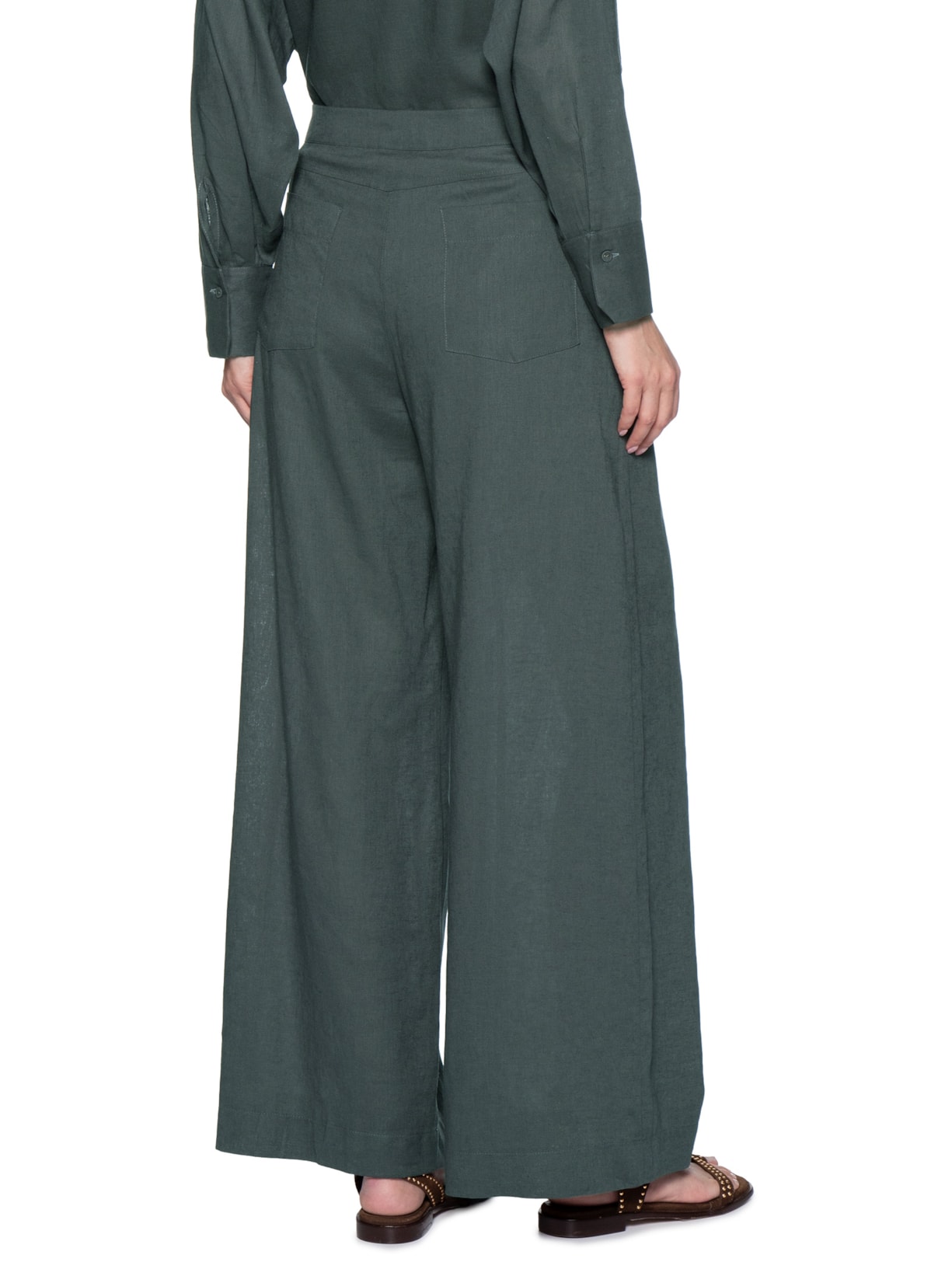 Calça Feminina Pantalona Prega Alfaiataria Cinza Maria Filó