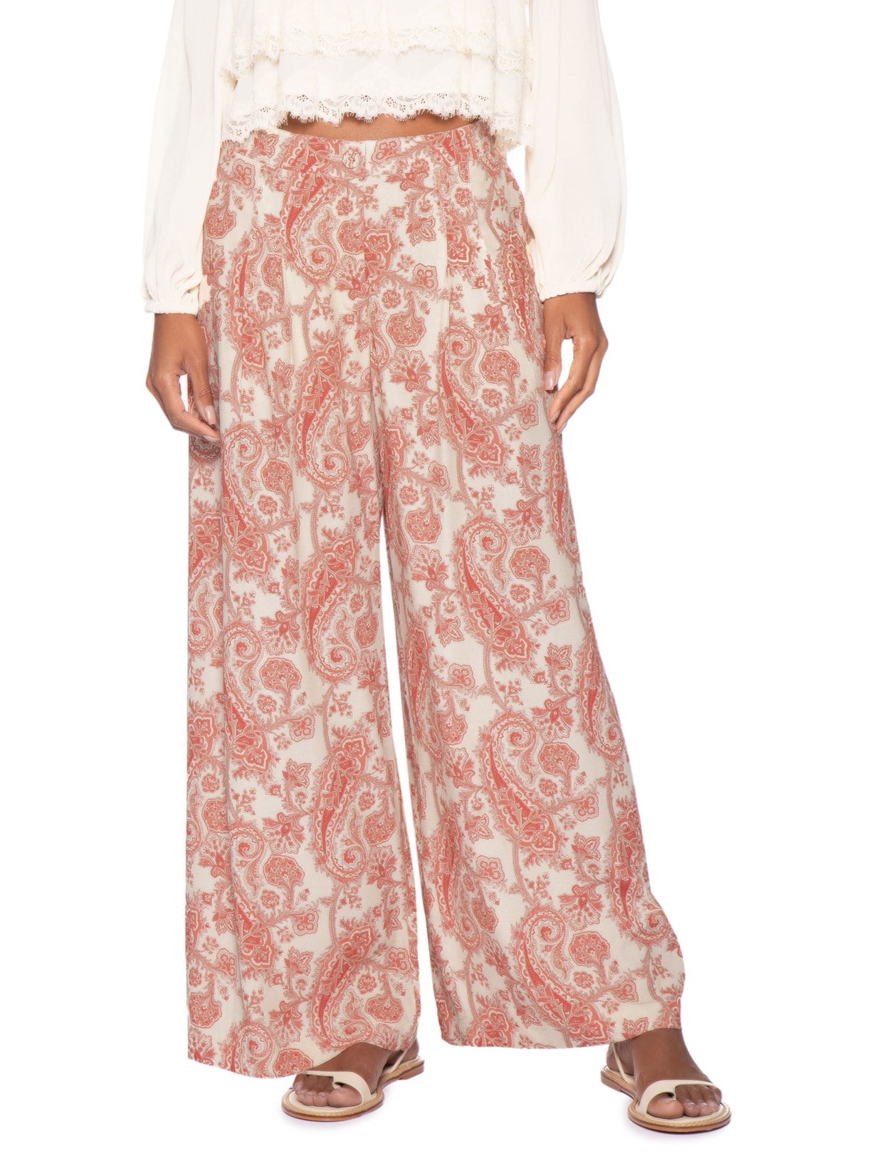 Calça Feminina Pantalona Pregas Est Claire Vermelho Maria Filó