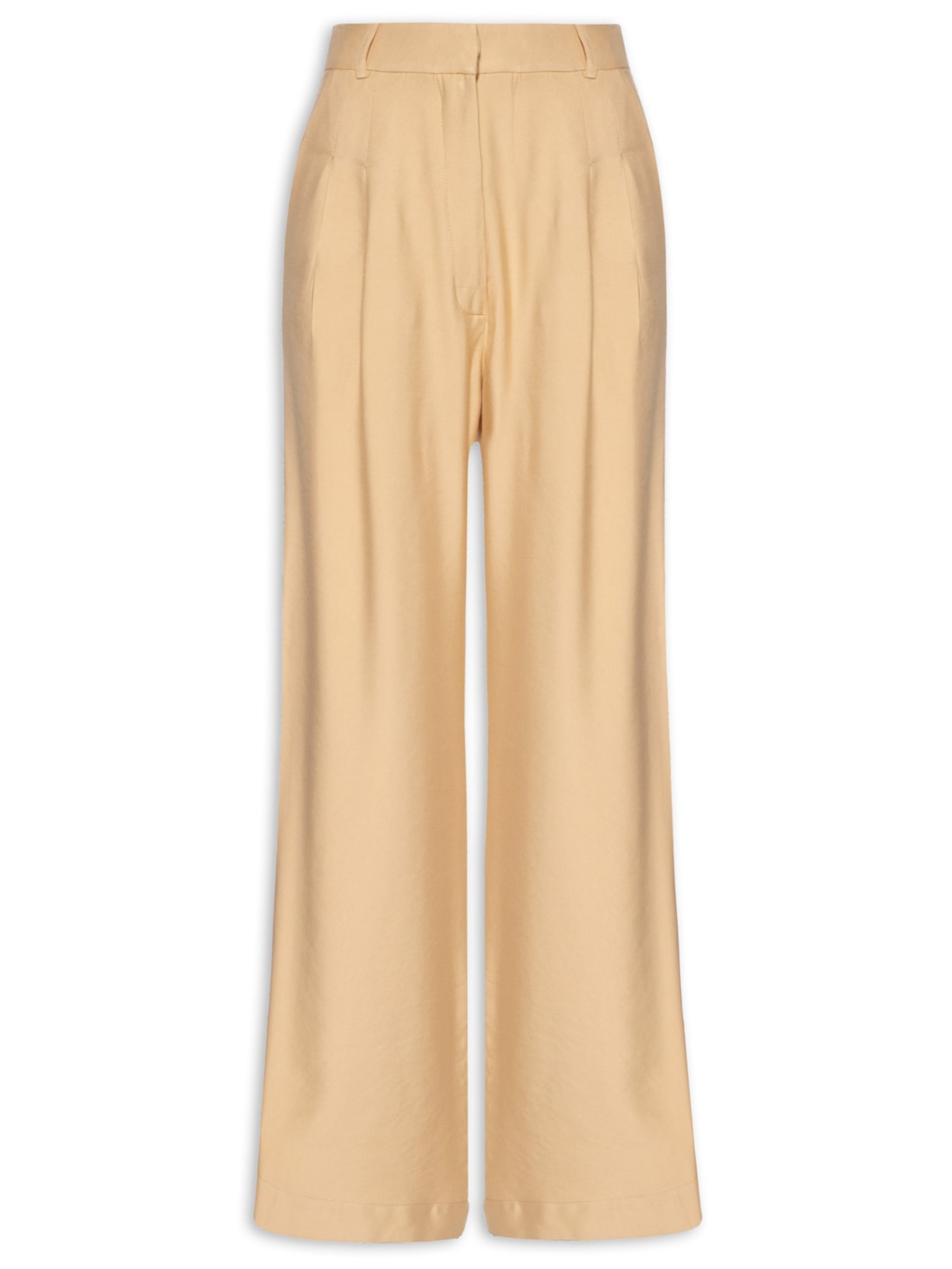 Calça Feminina Pantalona Pregas Frente - Bege