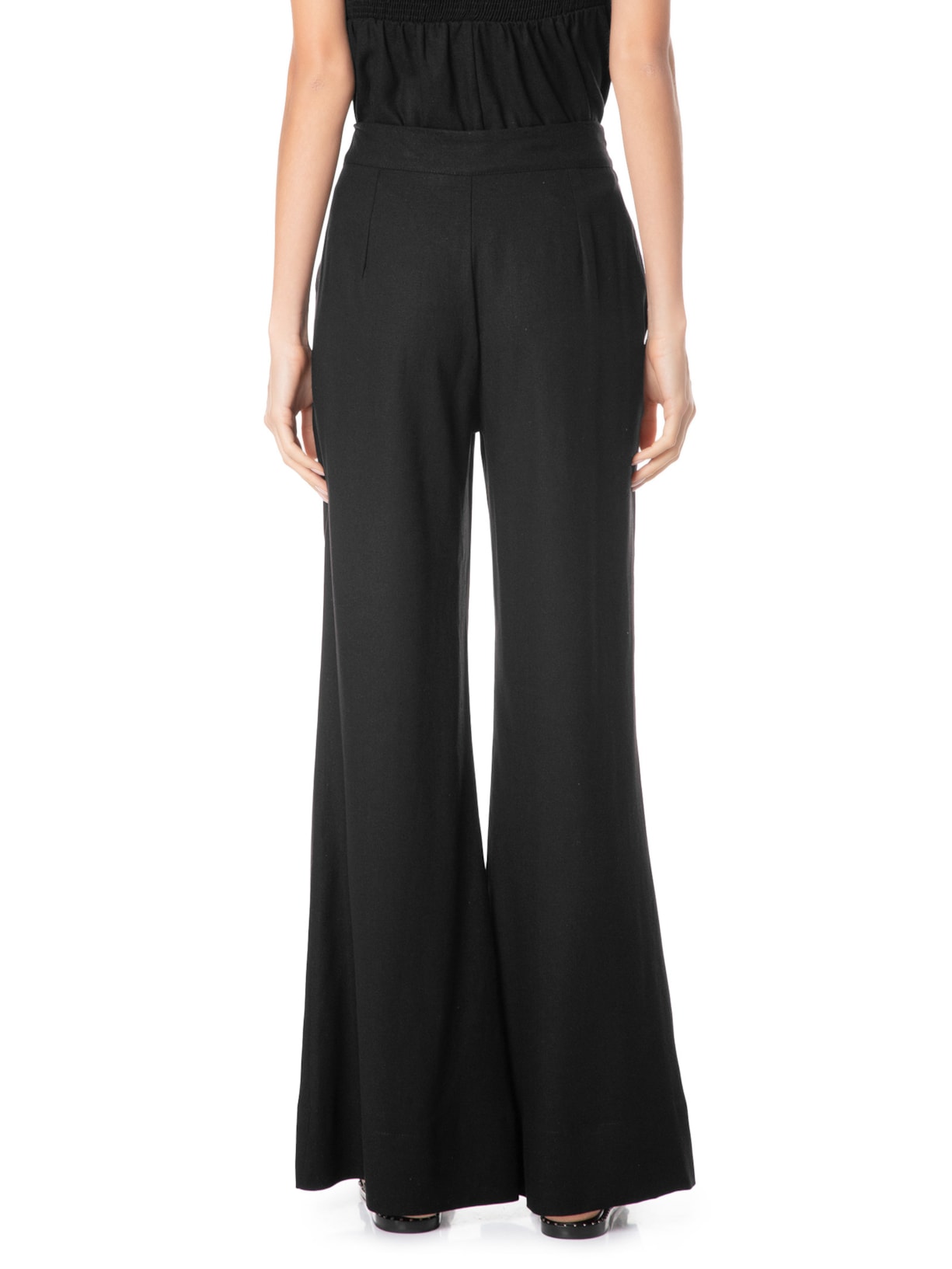 Calça Feminina Pantalona Pregas Preto Maria Filó