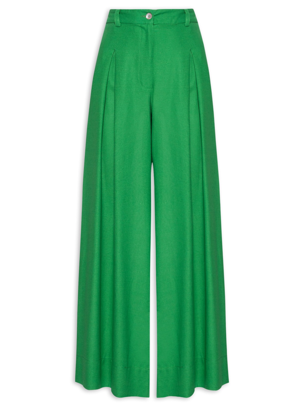 Calça Feminina Pantalona Pregas - Verde