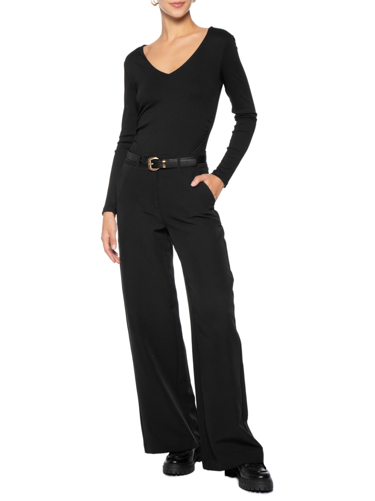 Calça Feminina Pantalona Preto Basiq
