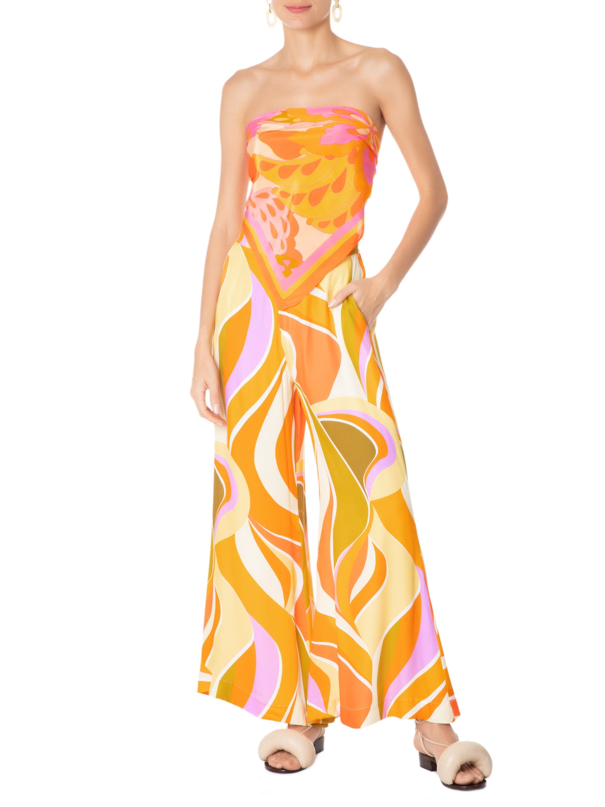 Calça Feminina Pantalona Que Onda Amarelo Farm