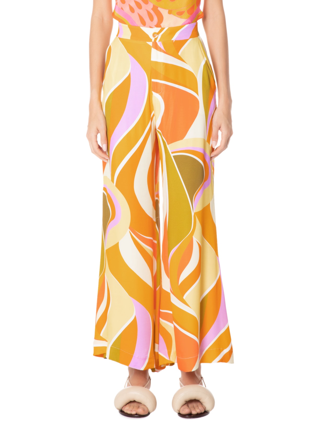 Calça Feminina Pantalona Que Onda Amarelo Farm