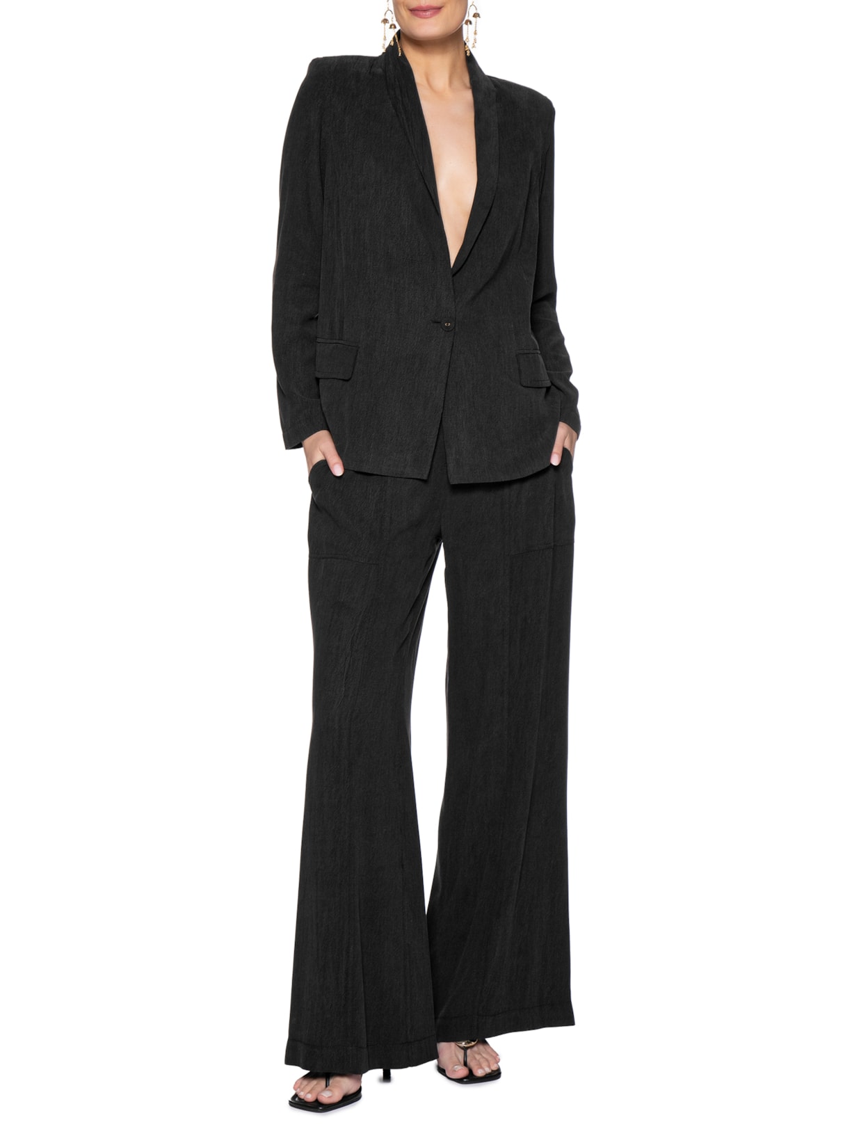 Calça Feminina Pantalona Recorte Preto Maria Filó