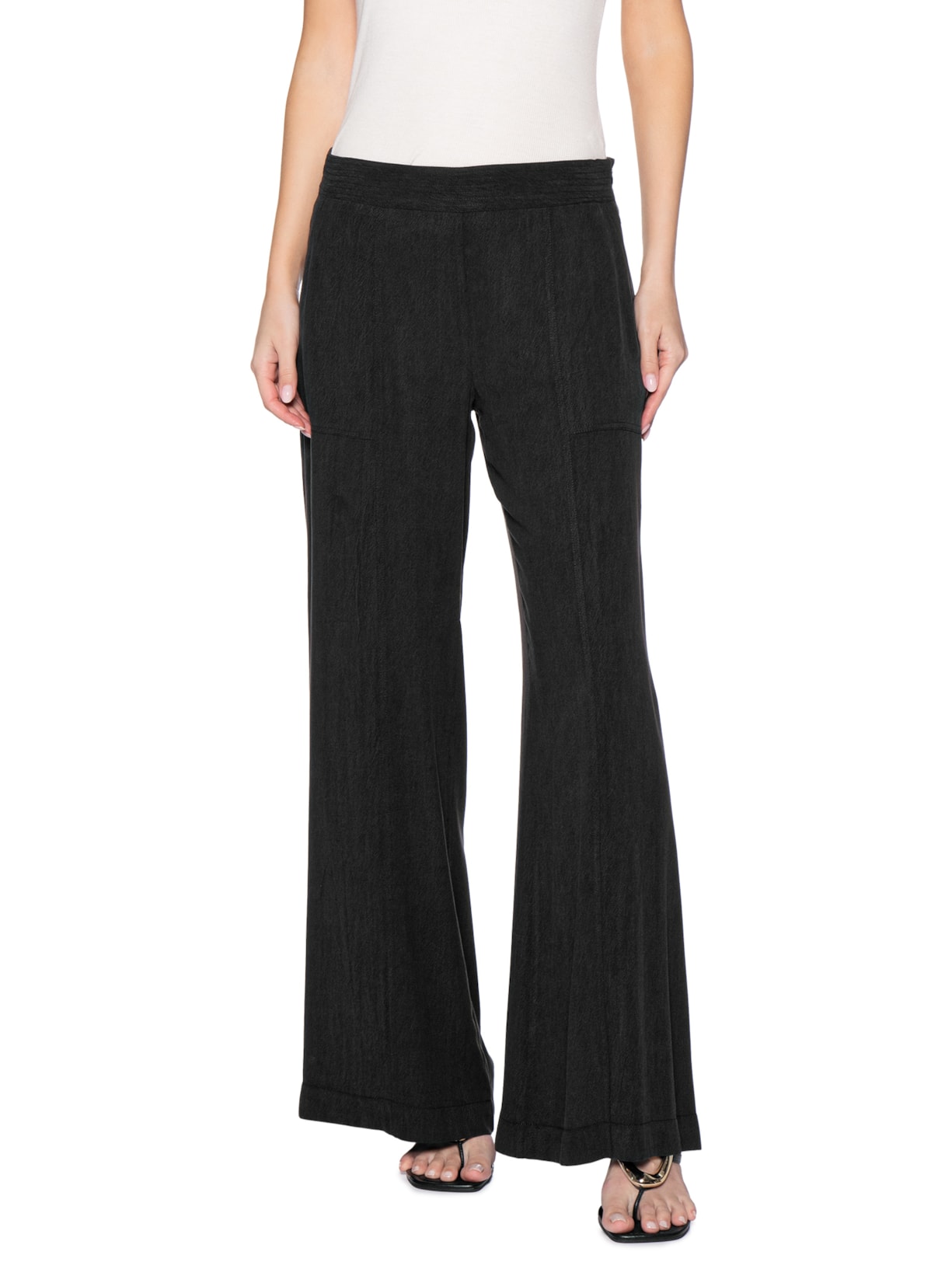 Calça Feminina Pantalona Recorte Preto Maria Filó