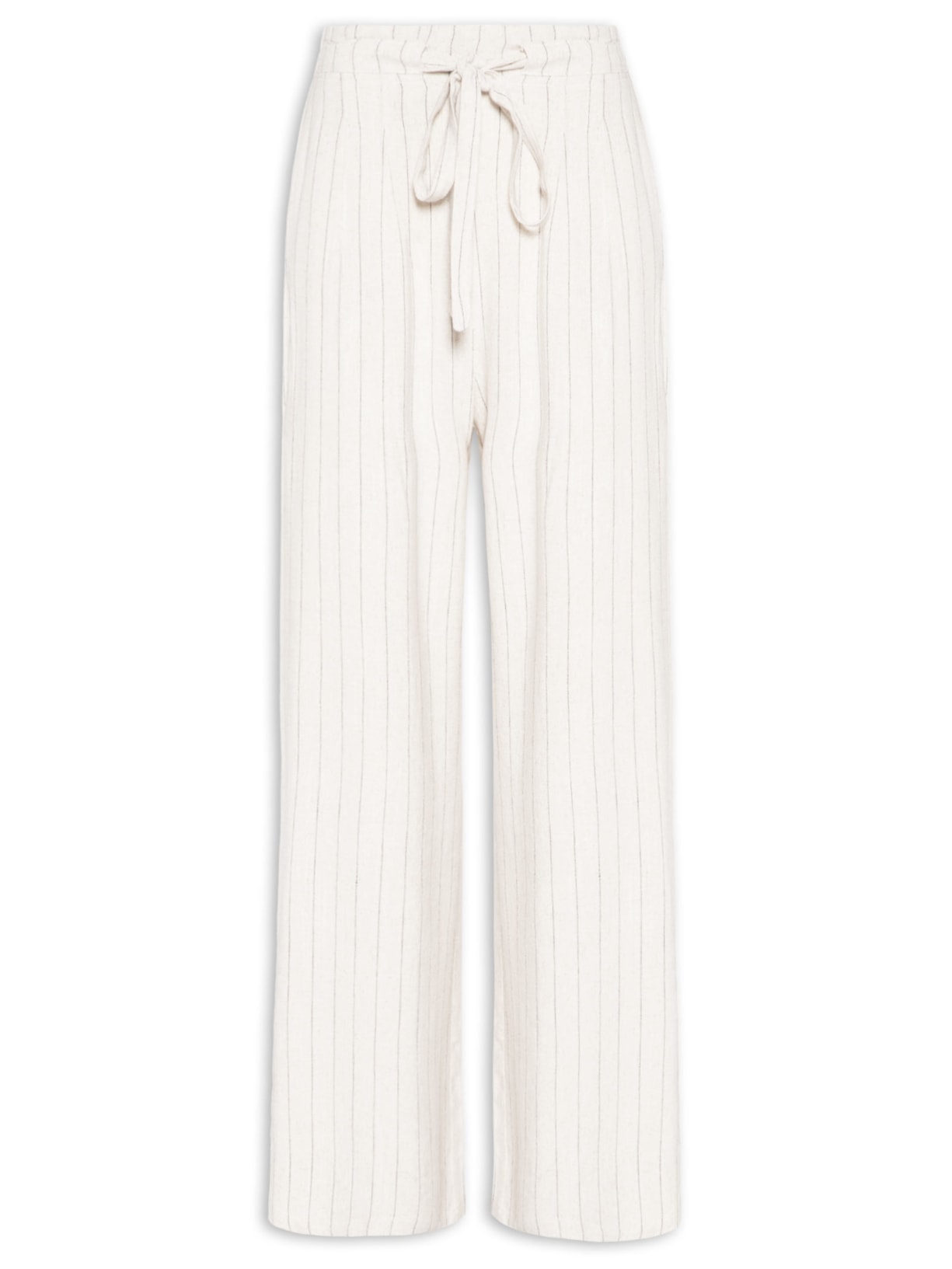 Calça Feminina Pantalona Risca De Giz Com Linho Bege Basiq