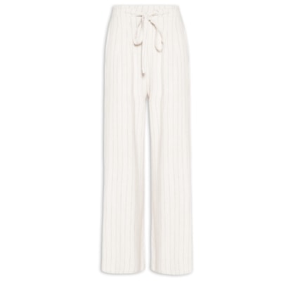 Calça Feminina Pantalona Risca De Giz Com Linho - Bege
