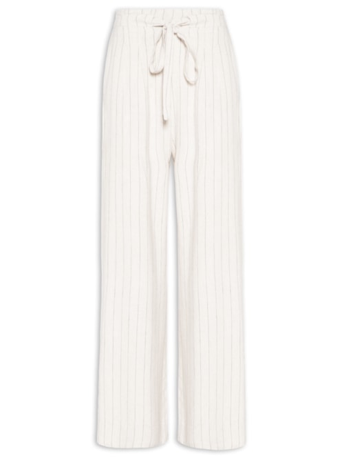 Calça Feminina Pantalona Risca De Giz Com Linho - Bege