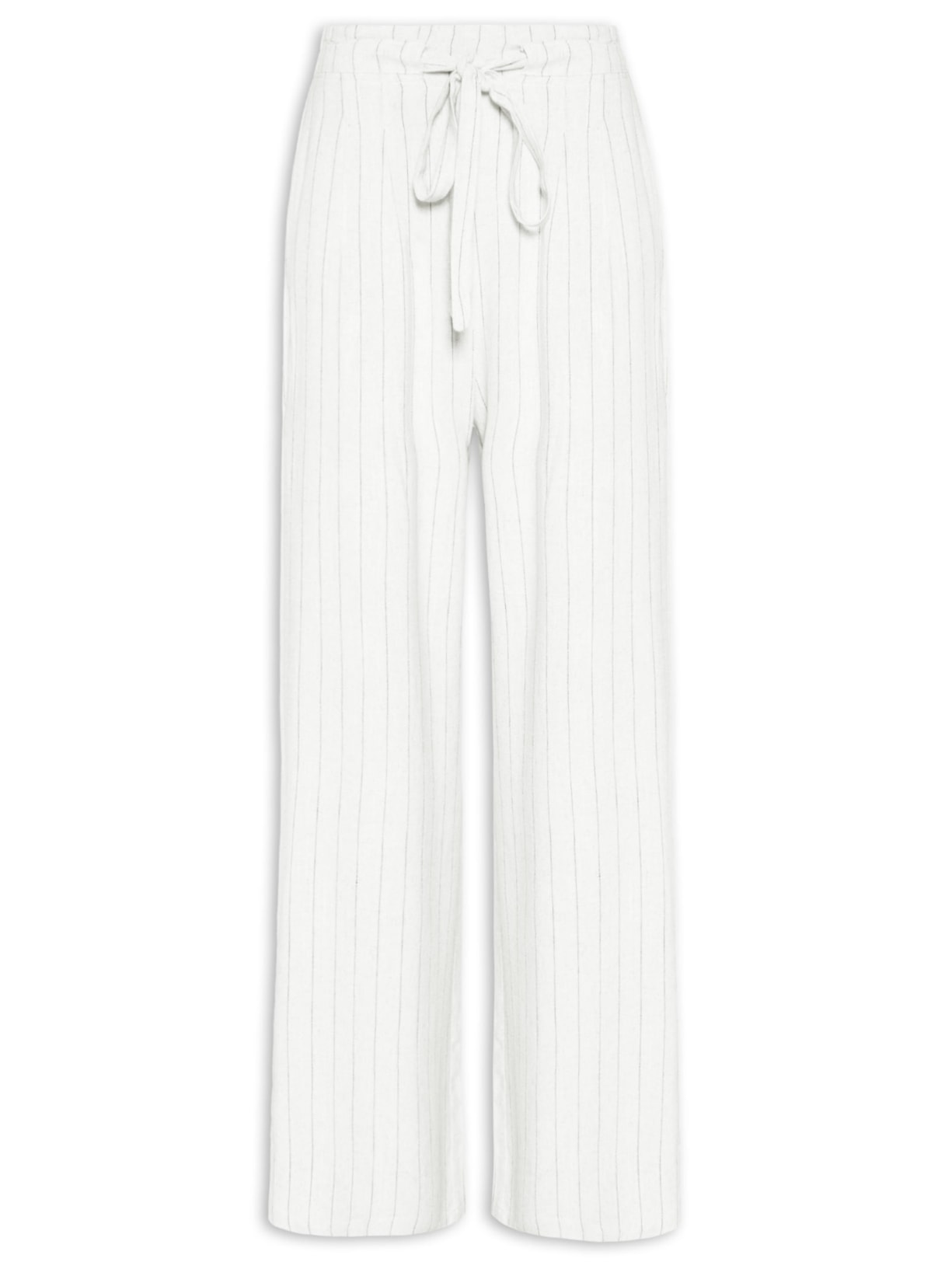 Calça Feminina Pantalona Risca De Giz Com Linho Branco Basiq