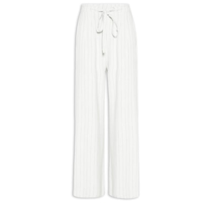Calça Feminina Pantalona Risca De Giz Com Linho - Branco