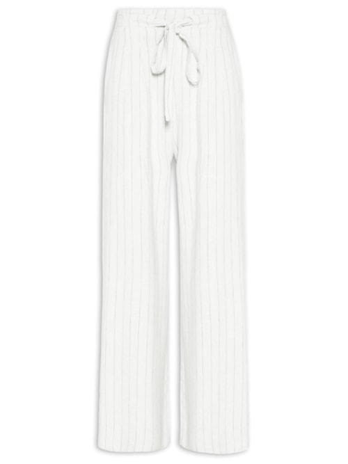 Calça Feminina Pantalona Risca De Giz Com Linho - Branco