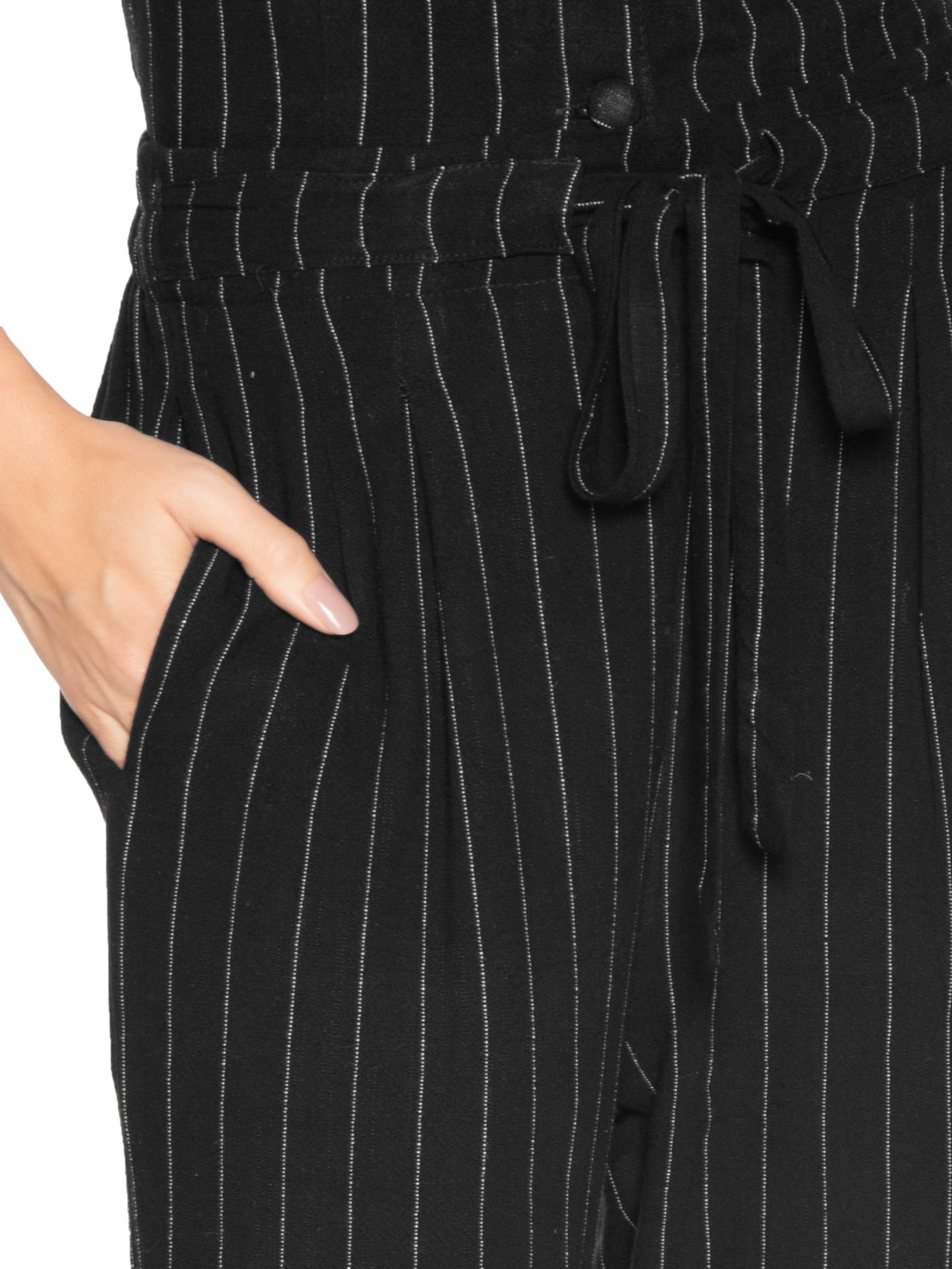 Calça Feminina Pantalona Risca De Giz Com Linho Preto Basiq