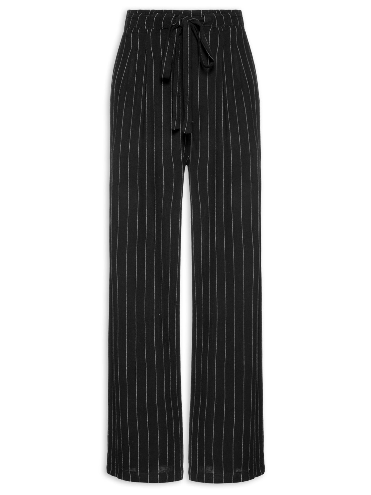 Calça Feminina Pantalona Risca De Giz Com Linho - Preto