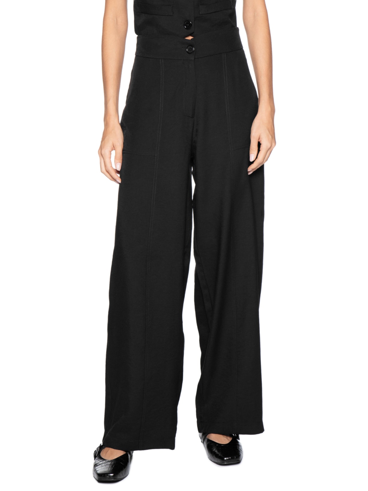 Calça Feminina Pantalona Social Preto Basiq