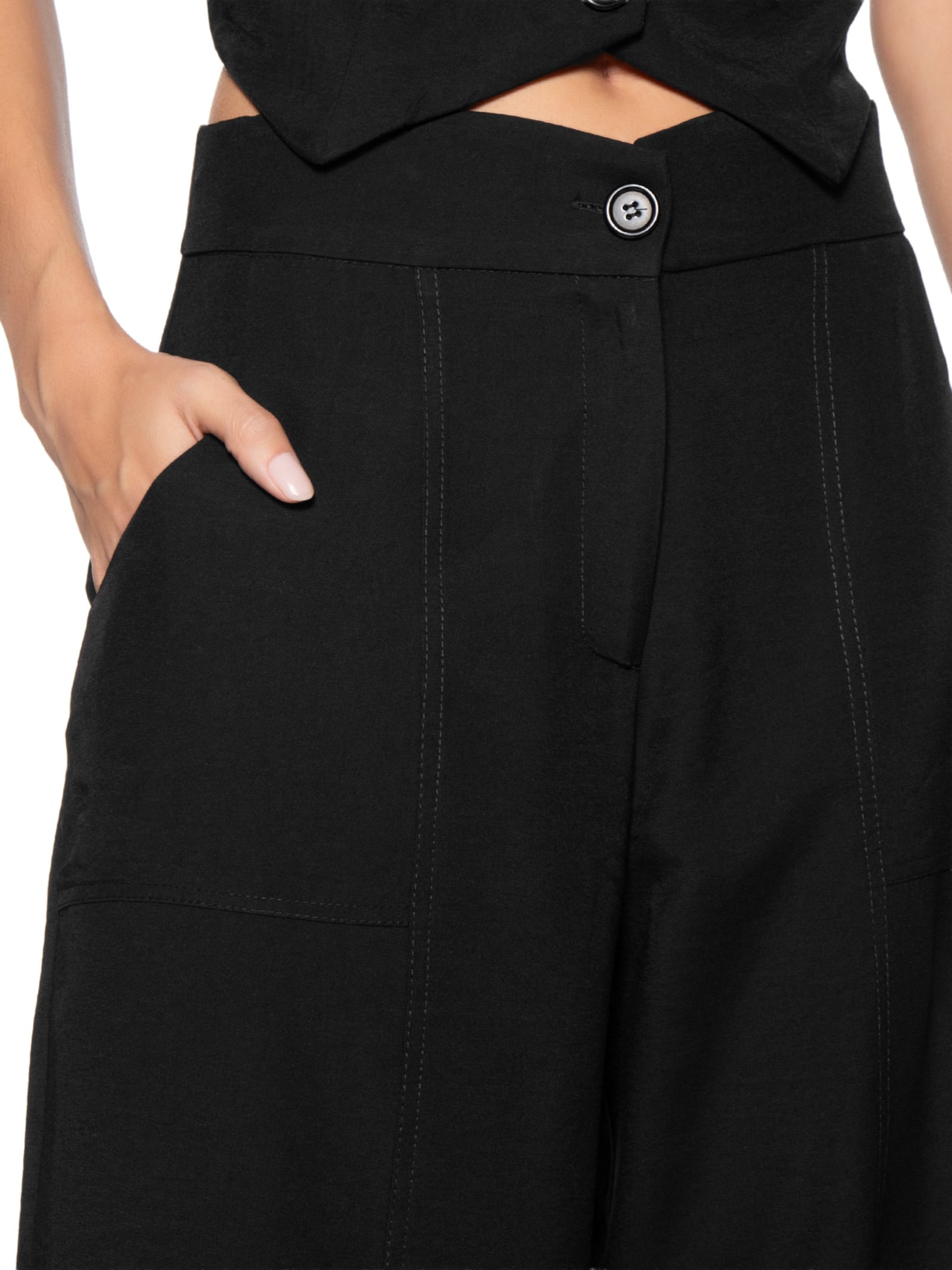 Calça Feminina Pantalona Social Preto Basiq