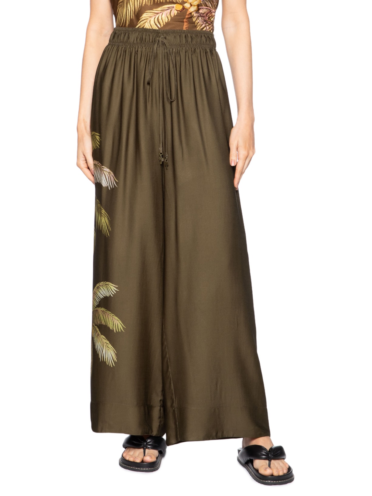Calça Feminina Pantalona Sol De Coqueiro Marrom Farm