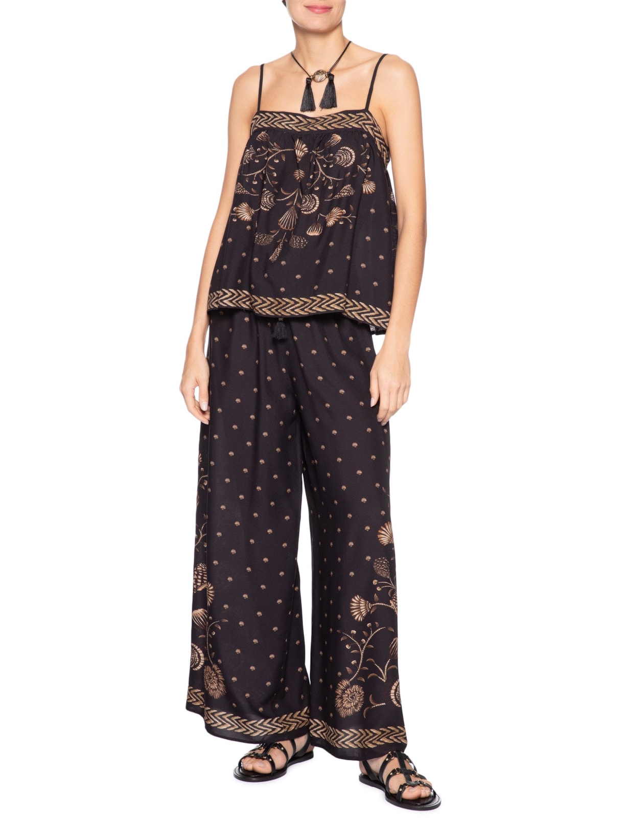 Calça Feminina Pantalona Sonho De Concha Preto Farm
