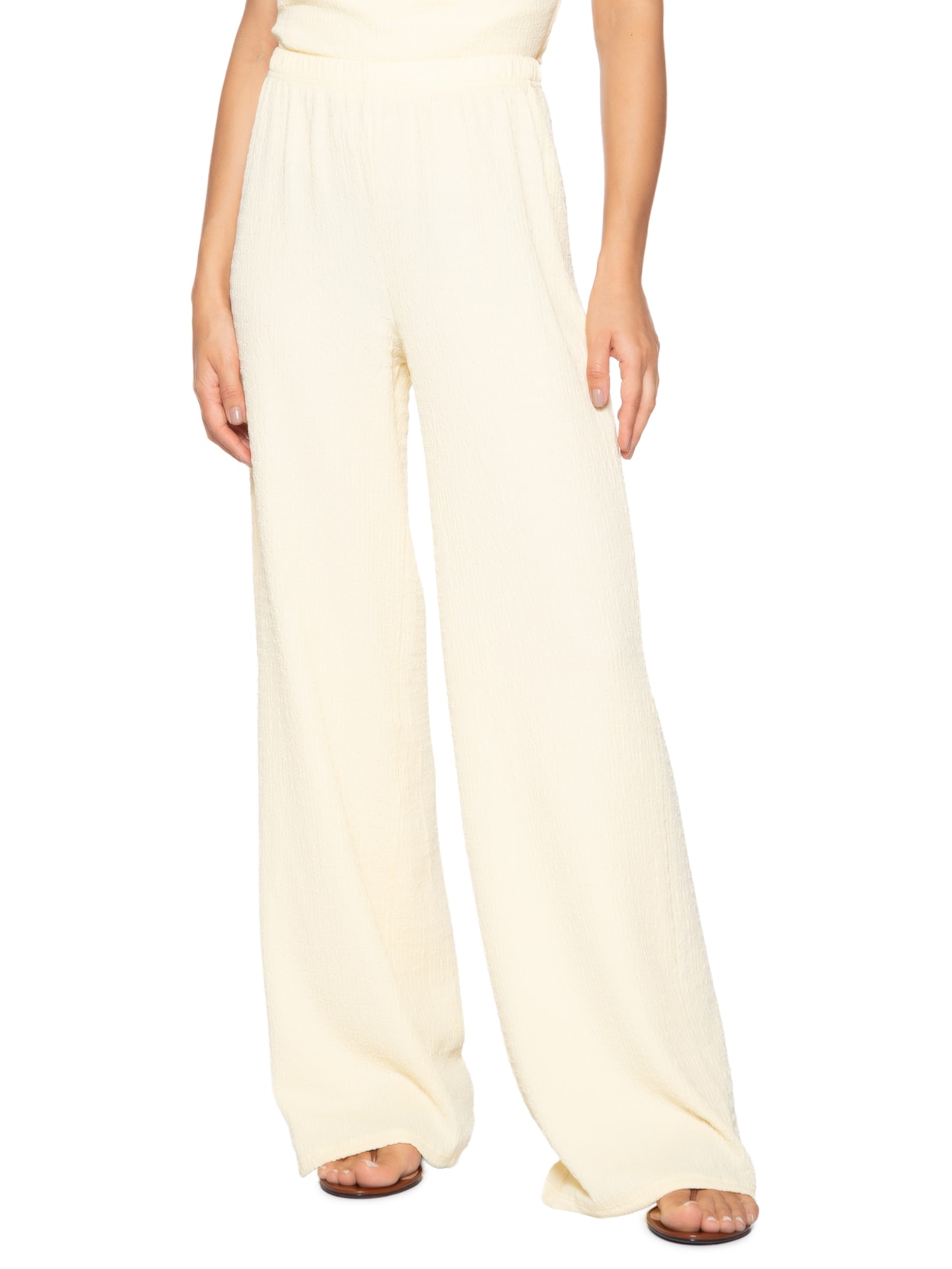 Calça Feminina Pantalona Texturizada Amarelo '2Essential