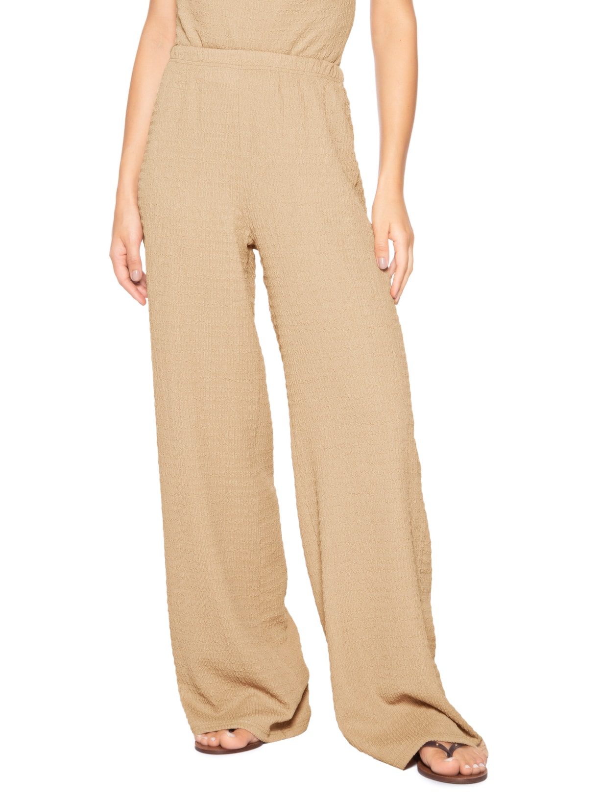 Calça Feminina Pantalona Texturizada Bege '2Essential