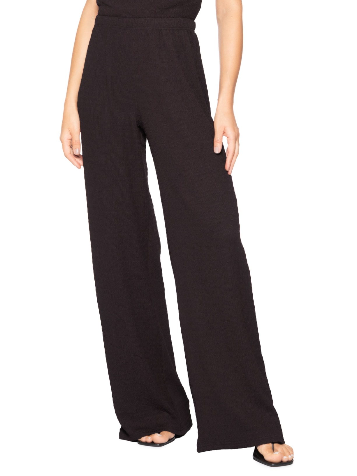 Calça Feminina Pantalona Texturizada Marrom '2Essential