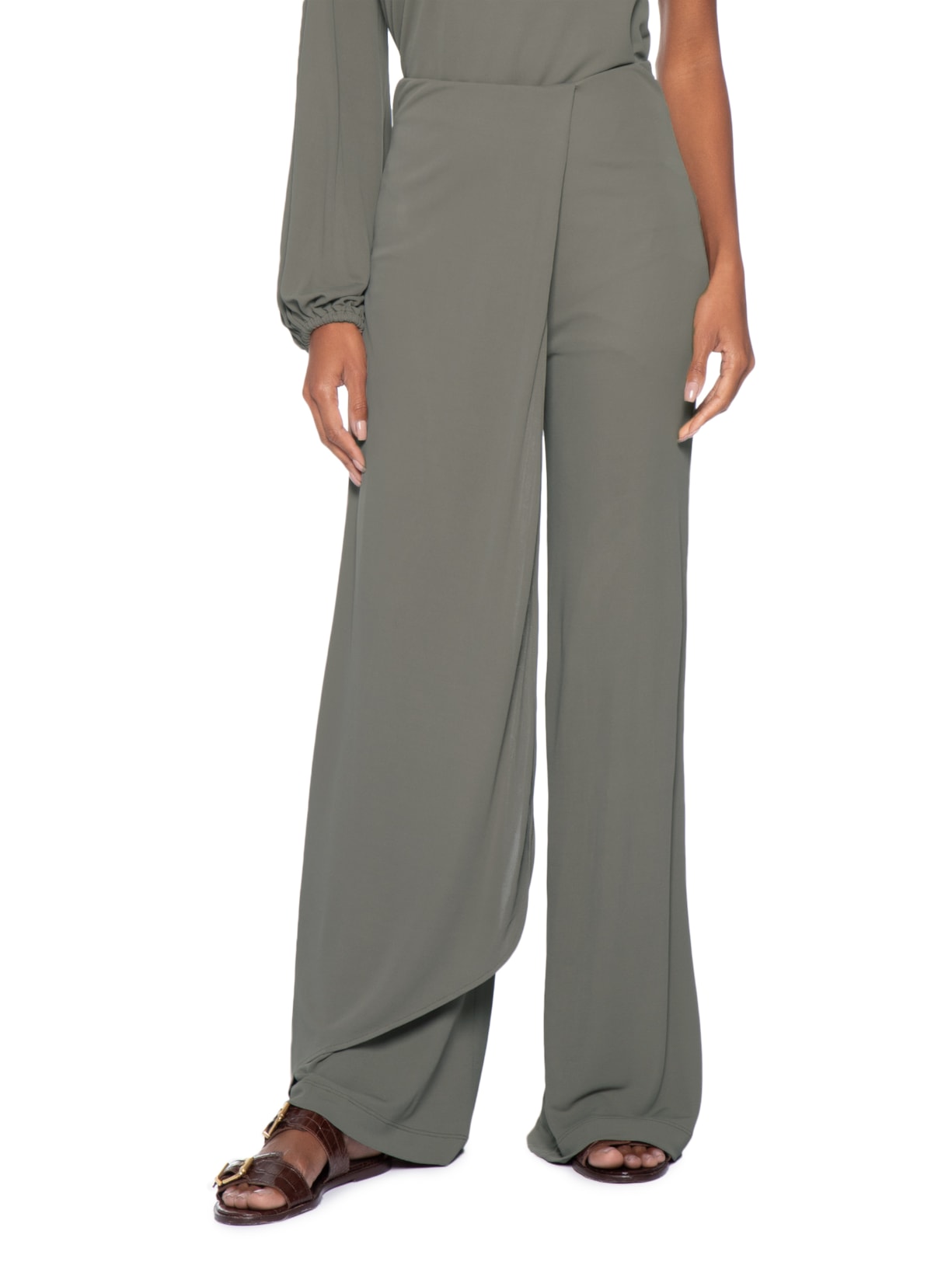 Calça Feminina Pantalona Transpasse Marrom Maria Filó