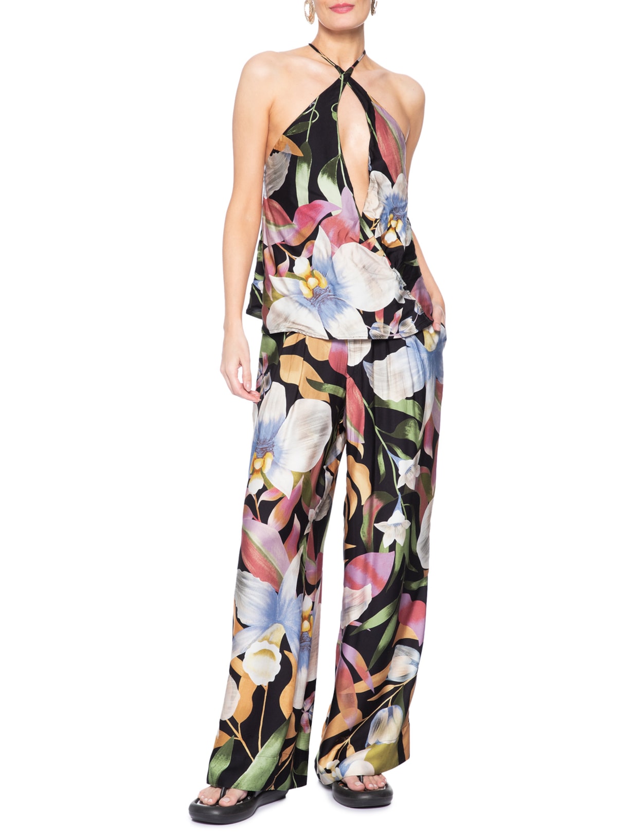 Calça Feminina Pantalona Vento de Flor – Preto Farm